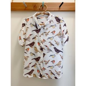 ModCloth bird pattern button down shirt, XL